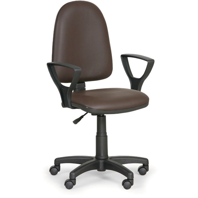 Pracovná stolička Torino s podpierkami rúk, hnedá koženka