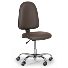 Pracovná stolička Torino bez podpierok rúk, chrómovaný kríž, hnedá koženka