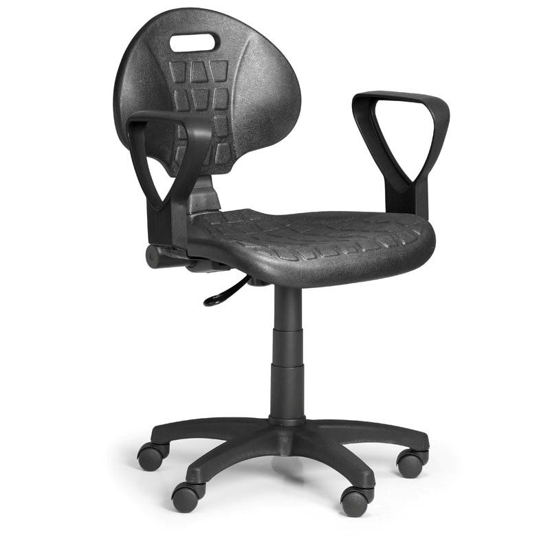 Pracovná stolička PUR s podpierkami rúk, permanentný kontakt, mäkké kolieska