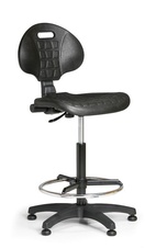Pracovná stolička PUR s oporným kruhom, permanentný kontakt, klzáky