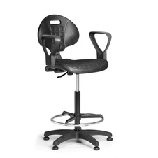 Pracovná stolička PUR s podpierkami rúk a oporným kruhom, permanentný kontakt, klzáky