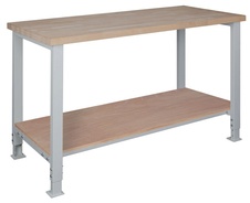 Nastaviteľný dielenský stôl 1700 mm s policou, buková škárov