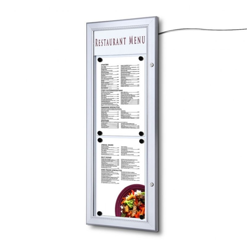 Vonkajšia MENU vitrína 2x A4 s LED osvetlením, na výšku