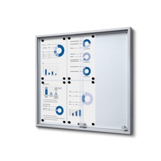 Interiérová vitrína SLIM 18 x A4, plechový chrbát, posuvné dvere
