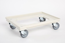 Plastový vozík pod prepravky, 2 otočné 100 mm gumové koliesk