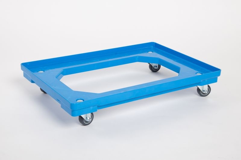 Plastový vozík pod prepravky, 4 otočné 50 mm polyuretánové kolieska, modrý