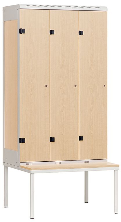 Šatníková skriňa 3-dverová s lavicou, kov-lamino akácia T219