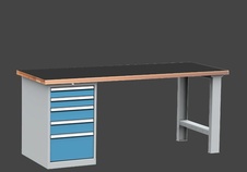 Dielenský stôl DPS 2323 s hladkou pogumovanou pracovnou doskou, kontajner