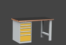 KOVOS dielenský stôl DPS 1423 s vrúbkovanou pogumovanou pracovnou doskou, kontajner - 2