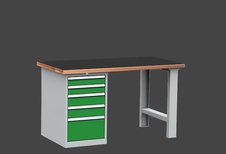KOVOS dielenský stôl DPS 1423 s vrúbkovanou pogumovanou pracovnou doskou, kontajner - 4