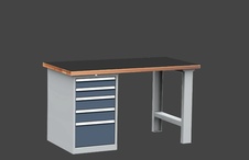 KOVOS dielenský stôl DPS 1423 s vrúbkovanou pogumovanou pracovnou doskou, kontajner - 5