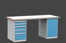 Dielenský stôl DPS 2623 s oplechovanou pracovnou doskou, kontajner a skrinka