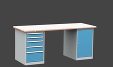 Dielenský stôl DPS 2D23 s bukovou škárovkou a PE doskou, kontajner a skrinka