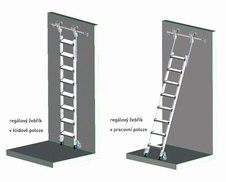 Závesný regálový rebrík so skrutkovými stupňami COMFORTSTEP TREC LH pojazdný, dĺžka 1,84-2,08 m - 2