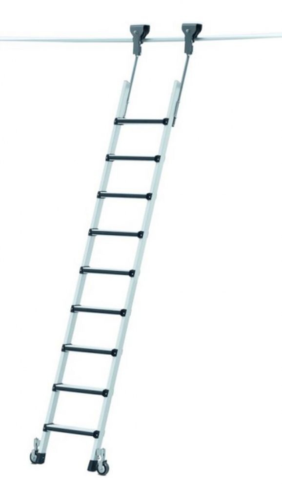 ZARGES závesný regálový rebrík so skrutkovými stupňami COMFORTSTEP TREC LH pojazdný, dĺžka 2,84-3,08