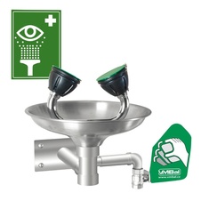 Očná bezpečnostná sprcha nástenná, celonerezová