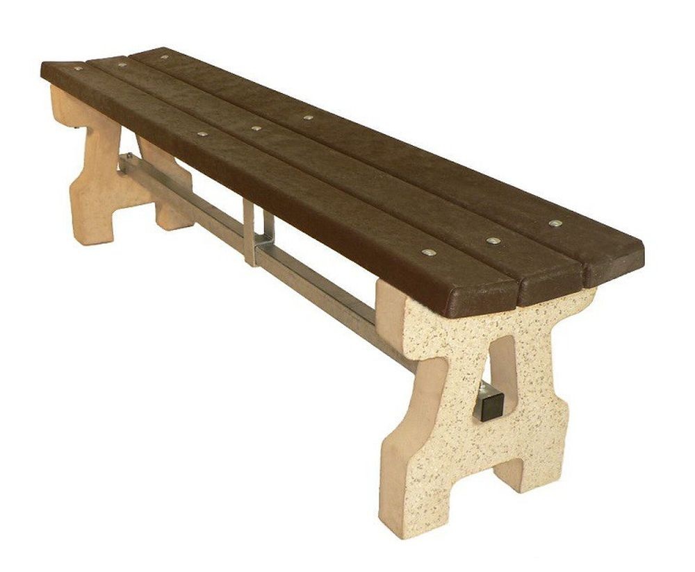 Parková lavička bez operadla, plastové laty 2000 mm, betónové nohy hladké pre voľné loženie