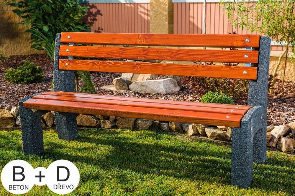 Parková lavička Lana 1500 mm, smrekové laty a betónové nohy - vymývaný betón vo farbe antracit