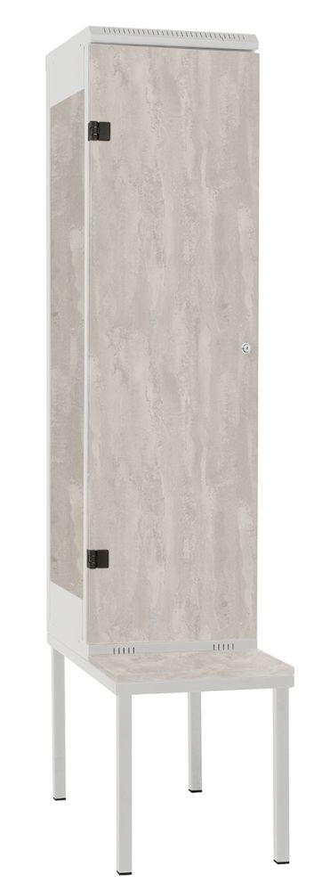 Šatníková skriňa 1-dverová s lavicou, kov-lamino T1970, šedá - betón