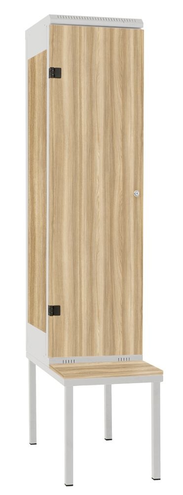 TRITON šatníková skriňa 1-dverová s lavicou, kov-lamino T1970, šedá - jaseň Blonde Surfside