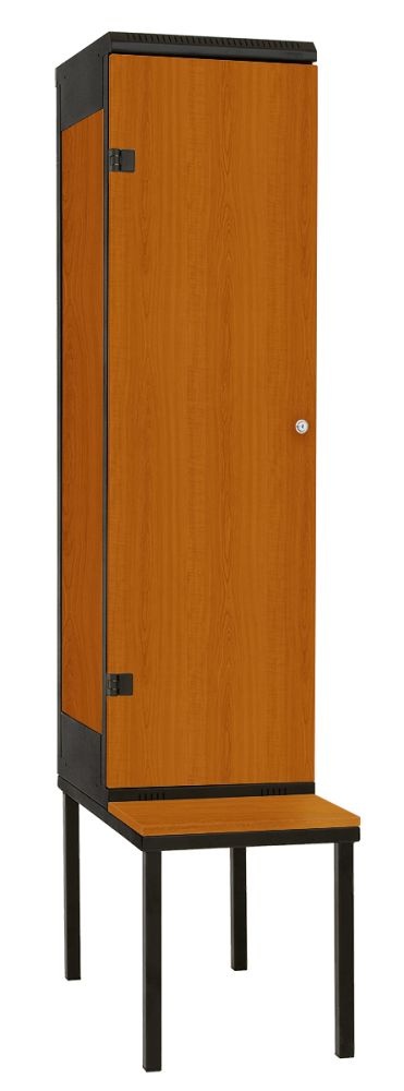 Šatníková skriňa 1-dverová s lavicou, kov-lamino T1970, čierna - čerešňa