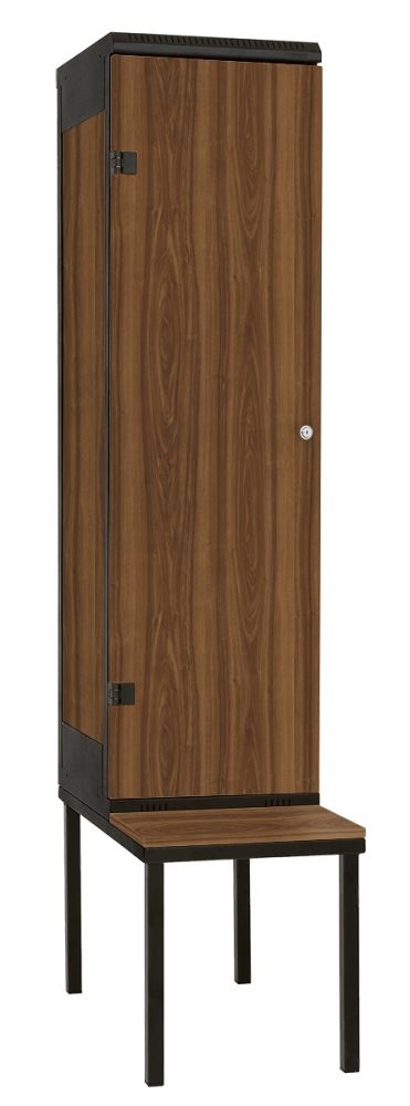 Šatníková skriňa 1-dverová s lavicou, kov-lamino T1970, čierna - orech