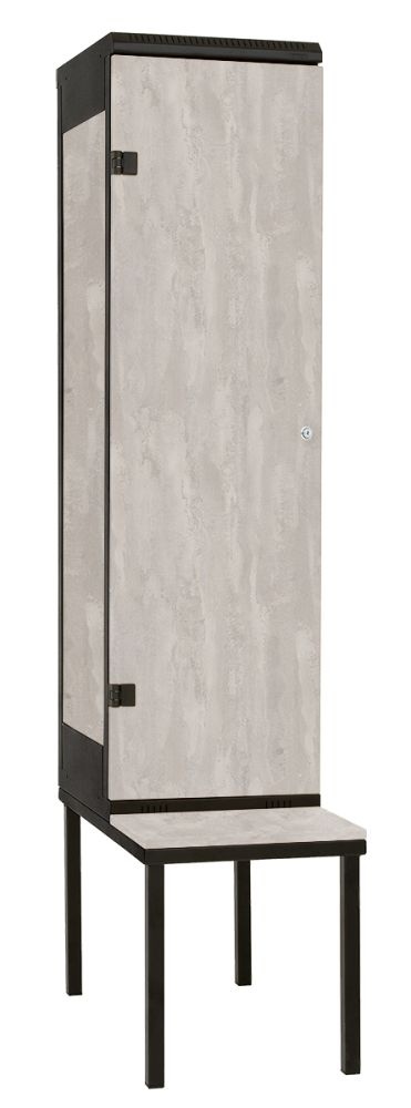 Šatníková skriňa 1-dverová s lavicou, kov-lamino T1970, čierna - betón