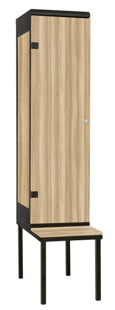 TRITON šatníková skriňa 1-dverová s lavicou, kov-lamino T1970, čierna - jaseň Blonde Surfside