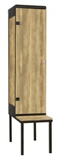 Šatníková skriňa 1-dverová s lavicou, kov-lamino T1970, čierna - dub Baroque Gold