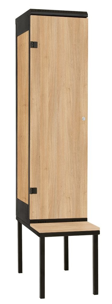 TRITON šatníková skriňa 1-dverová s lavicou, kov-lamino T2195, čierna - dub Nagano