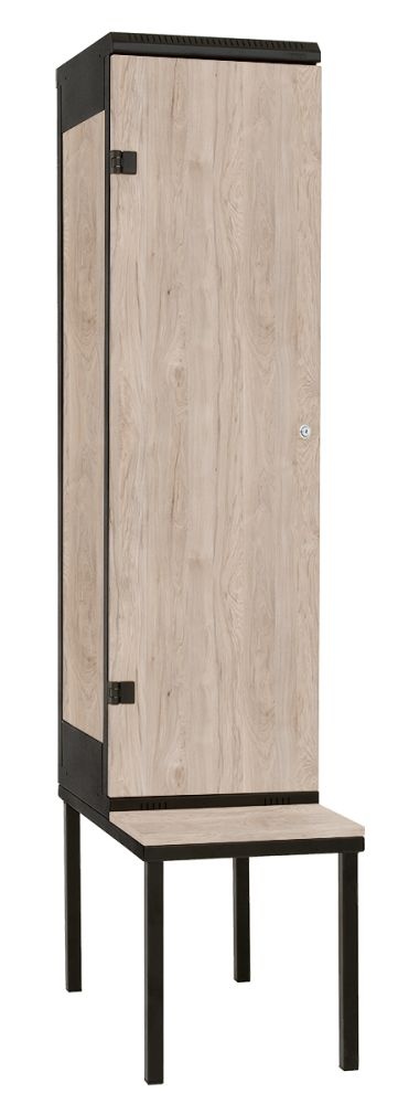 TRITON šatníková skriňa 1-dverová s lavicou, kov-lamino T2195, čierna - orech Light Rockrord
