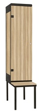 Šatníková skriňa 1-dverová s lavicou, kov-lamino T2195, čierna - jaseň Blonde Surfside
