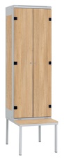 Šatníková skriňa 2-dverová s lavicou, kov-lamino T1970, šedá - dub Nagano