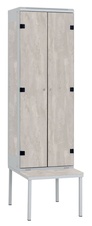 Šatníková skriňa 2-dverová s lavicou, kov-lamino T1970, šedá - betón