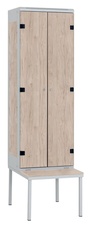 Šatníková skriňa 2-dverová s lavicou, kov-lamino T1970, šedá - orech Light Rockrord