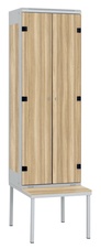 Šatníková skriňa 2-dverová s lavicou, kov-lamino T1970, šedá - jaseň Blonde Surfside