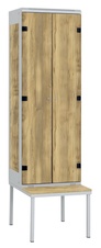 Šatníková skriňa 2-dverová s lavicou, kov-lamino T1970, šedá - dub Baroque Gold