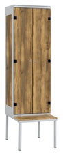 Šatníková skriňa 2-dverová s lavicou, kov-lamino T1970, šedá - dub Baroque Amber