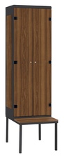 Šatníková skriňa 2-dverová s lavicou, kov-lamino T1970, čierna - orech