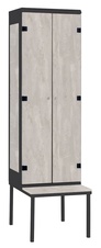 Šatníková skriňa 2-dverová s lavicou, kov-lamino T1970, čierna - betón