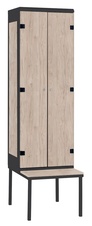 Šatníková skriňa 2-dverová s lavicou, kov-lamino T1970, čierna - orech Light Rockrord