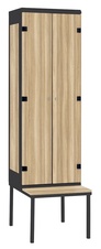 Šatníková skriňa 2-dverová s lavicou, kov-lamino T1970, čierna - jaseň Blonde Surfside