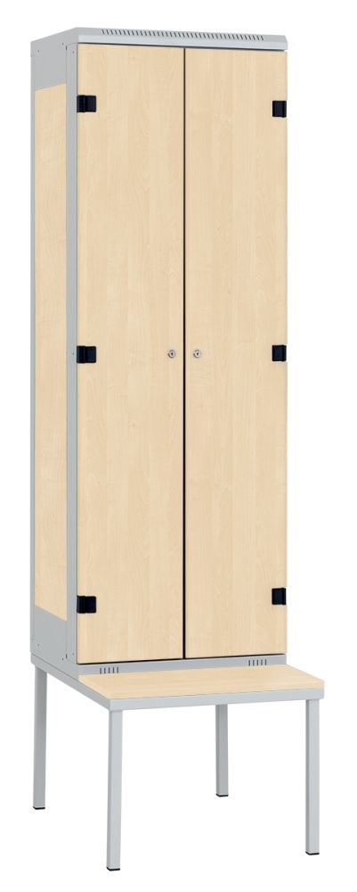 TRITON šatníková skriňa 2-dverová s lavicou, kov-lamino T2195, šedá - breza