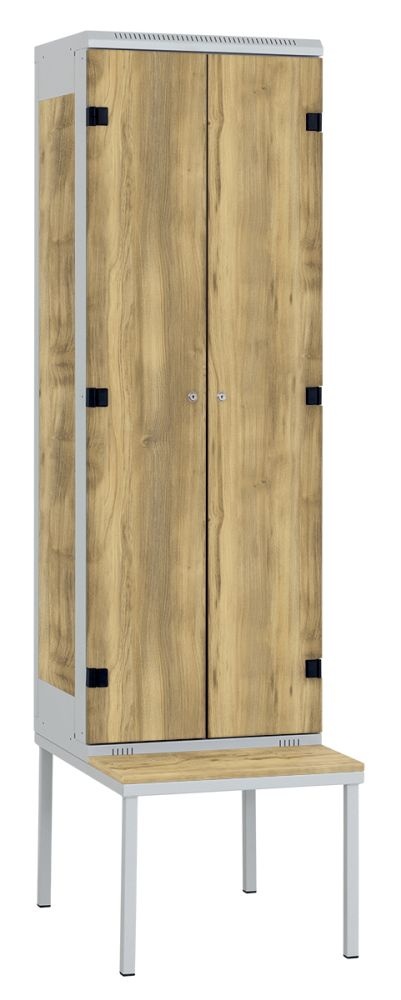 TRITON šatníková skriňa 2-dverová s lavicou, kov-lamino T2195, šedá - dub Baroque Gold