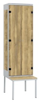 TRITON šatníková skriňa 2-dverová s lavicou, kov-lamino T2195, šedá - dub Baroque Gold