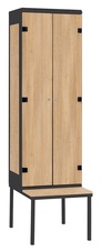 Šatníková skriňa 2-dverová s lavicou, kov-lamino T2195, čierna - dub Nagano