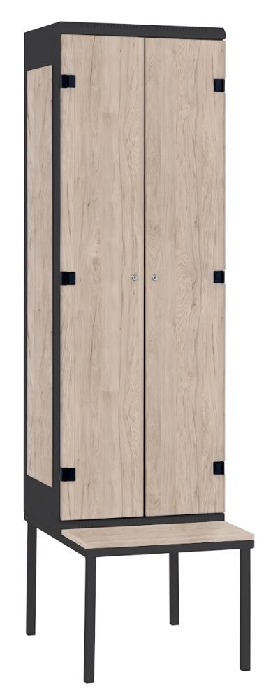 TRITON šatníková skriňa 2-dverová s lavicou, kov-lamino T2195, čierna - orech Light Rockrord