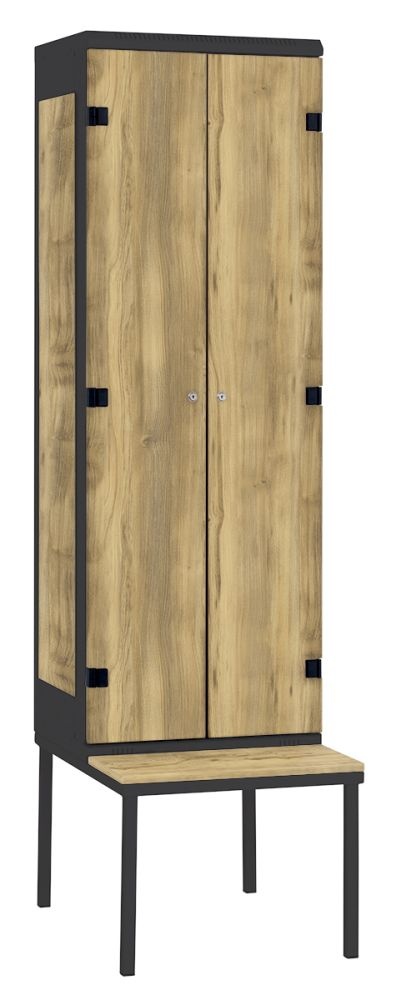 TRITON šatníková skriňa 2-dverová s lavicou, kov-lamino T2195, čierna - dub Baroque Gold