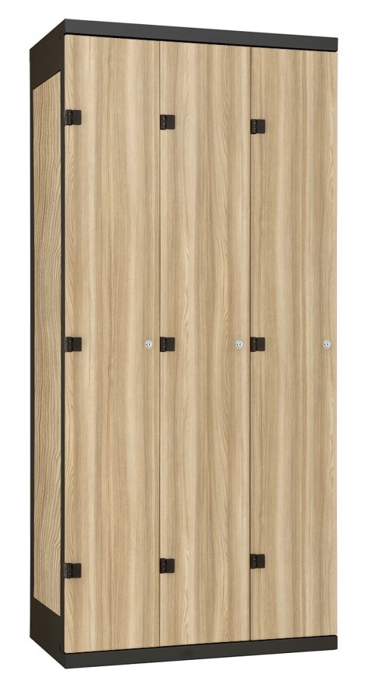 TRITON šatníková skriňa 3-dverová kov-lamino T1970, čierna - jaseň Blonde Surfside