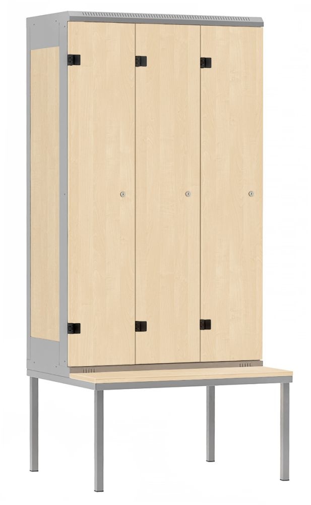 TRITON šatníková skriňa 3-dverová s lavicou, kov-lamino T2195, šedá - breza